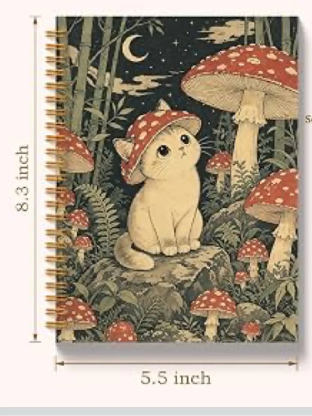 Whimsical Cat & Mushroom Spiral Journal, NWT